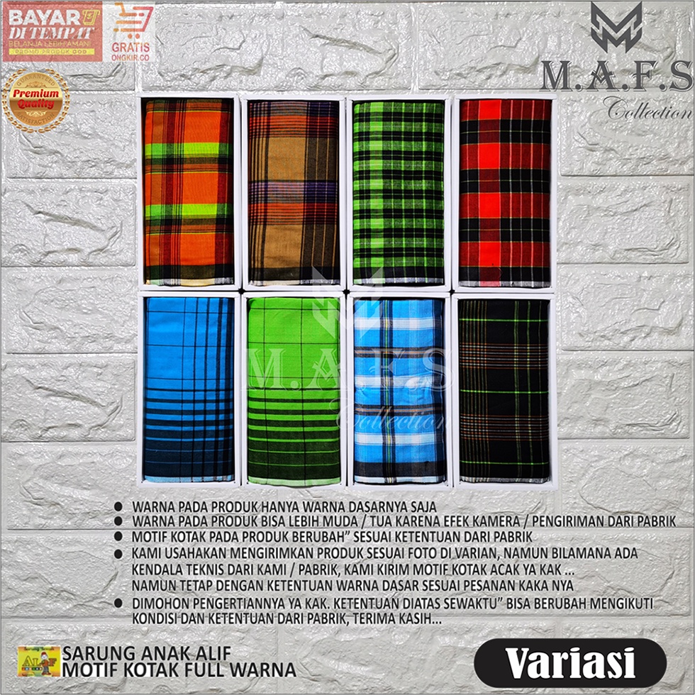 SARUNG ANAK TANGGUNG SARUNG ANAK ALIF MOTIF KOTAK &amp; SALUR FULL WARNA