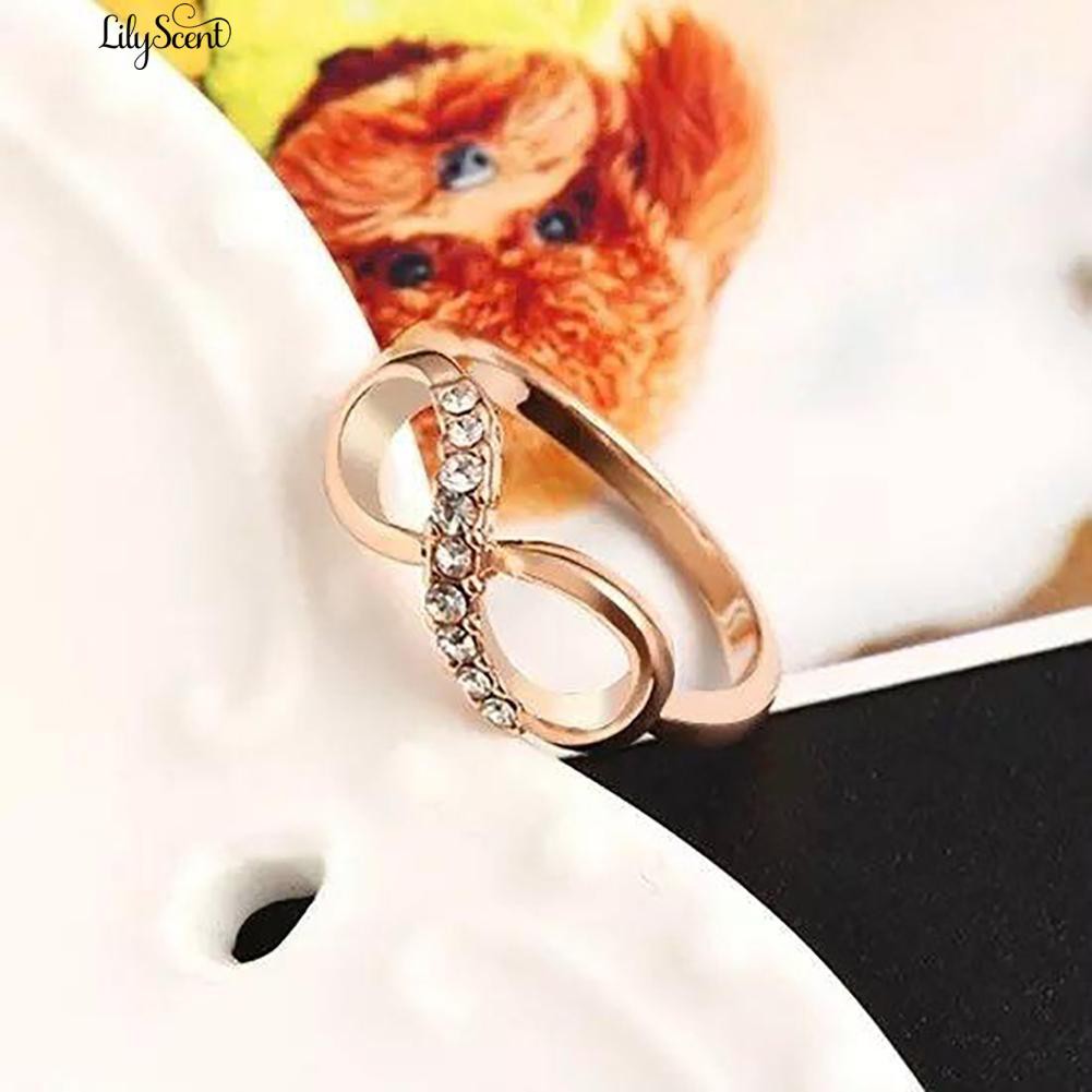 [Bayar Di Tempat]Mewah 8 Infinity Zirkon Hias Cincin Pernikahan Evening Party Wo Finger Jewelry