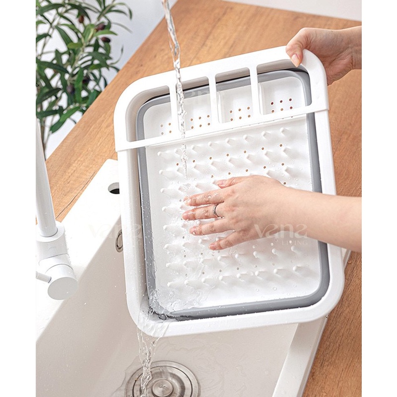 Vana Rak Cucian Piring Lipat Portable Silicone Dish Rack Tempat Pengering Penyimpanan Cuci Gelas Mangkok Wastafel Foldable