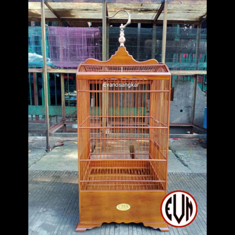 KANDANG BURUNG KACER,JALAK,PENTET,KENARI (MODEL KOSAN KAYU JATI DIAMETER 40CM)