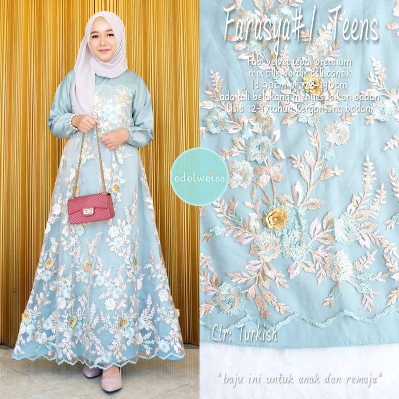 Farasya Dress Teen #1 Gamis Brukat Remaja LD 90 Gamis Bruklat Warna Greentea Classicgrey Rose Gold Brown Ice Blue Dusty Pink Gamis Kondangan Terbaru Gamis Remaja Gamis Anak Perempuan Gamis Lebaran Terbaru Outfit Kondangan Baju Pesta Mewah Dress Muslim