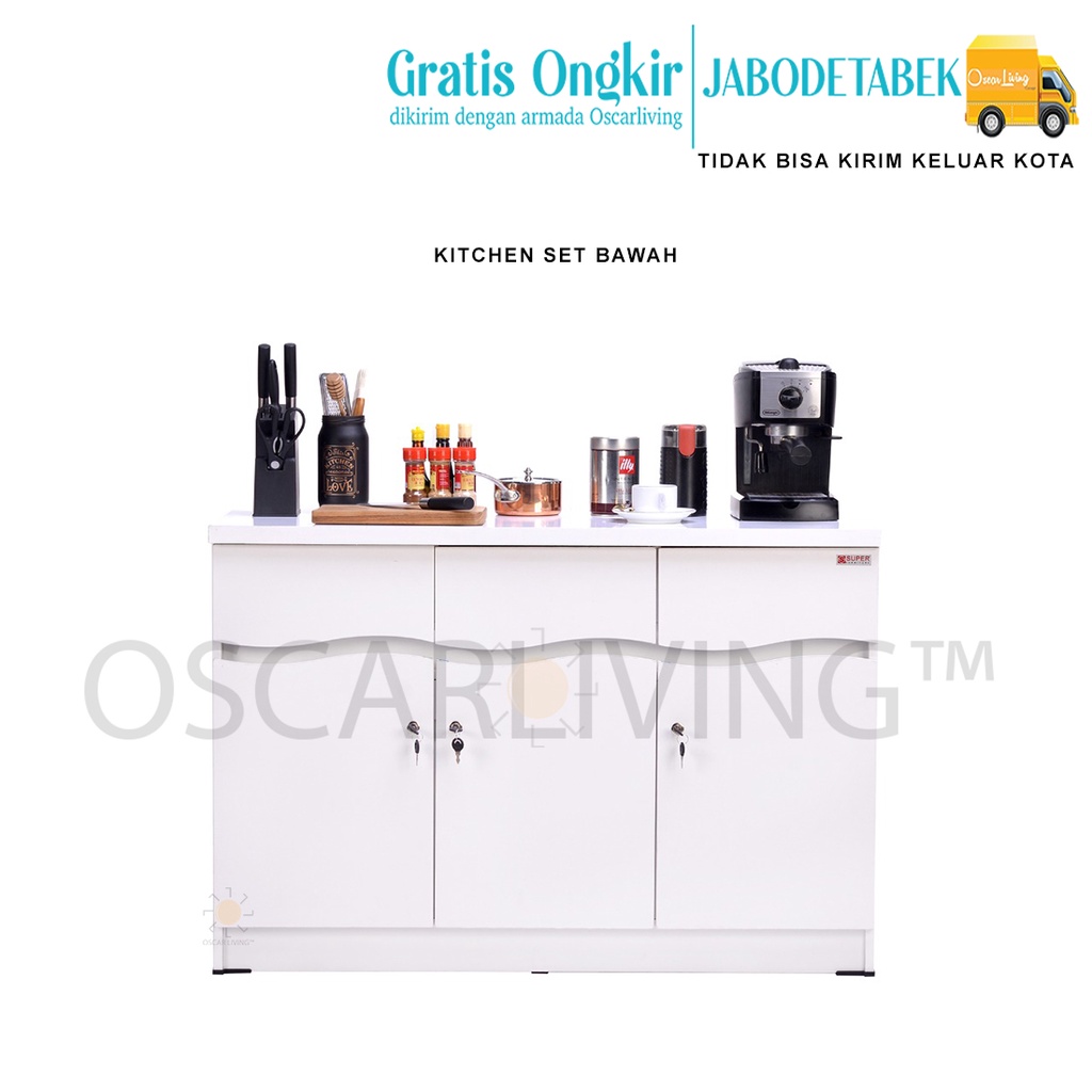 Super Furniture KSB 4031 Kitchen Set Bawah 3 Pintu Kunci + 3 Laci / Lemari Dapur [Khusus Jabodetabek