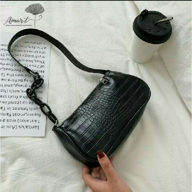RAFASTORE TAS CROCO RANTAI TAS BAHU CROCO RANTAI PLASTIK TAS CROCO VINTAGE TAS SLEMPANG CROCO RANTAI