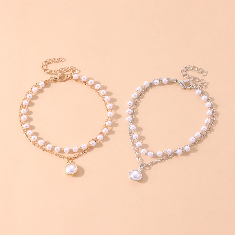 【Ready stock】COD Fashion Korea Wanita Temperamen Manis Gelang Aksesoris Perhiasan Gelang Mutiara Ganda Sederhana fashion murah COD