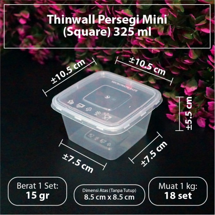 Thinwall DM Persegi Mini 325 ml - Wadah Plastik Square ISI 25 PCS