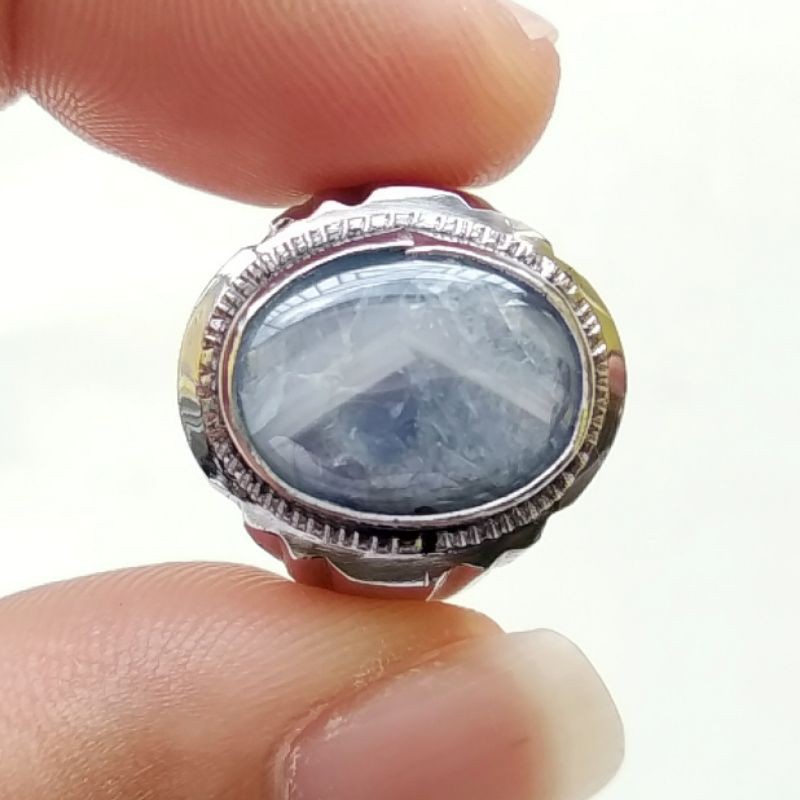 Cincin Batu Permata Natural Blue Sapphire / Safir Birma / Burma Motif