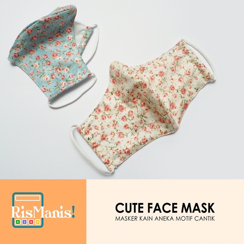 CUTE FACE MASK - Masker Kain Cantik 2 Lapis Motif Bunga Floral Lucu Ear Loop Katun Jepang Lembut