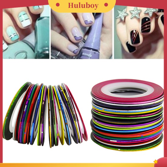 Huluboy Huluboy♡ 30pcs Stiker Tape Garis Warna Campur Untuk Dekorasi Nail Art DIY