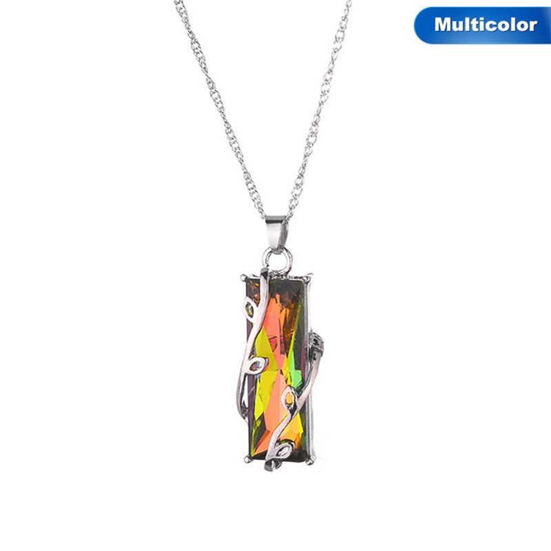 New 1pcs Hot sale Jewelry Rainbow Crystal Glass Leaves Square Pendant Necklaces For Women