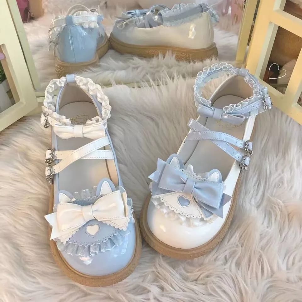 Kawaii Lolita Sepatu Femme Modis Renda Zapatillas Mujer 2022 Musim Gugur Hati Patchwork Wanita Flat 