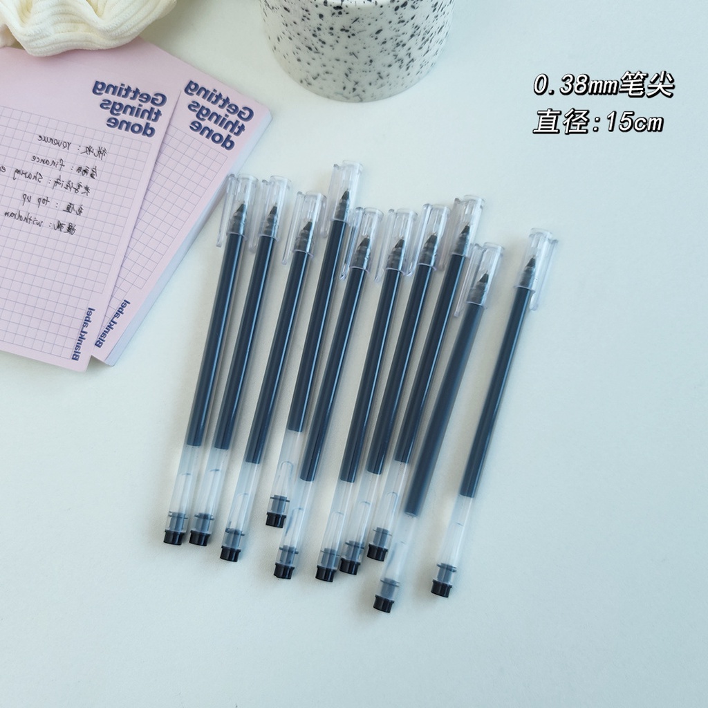10pcs / set Pulpen Gel Hitam Cepat Kering Gaya Jepang Untuk Pelajar / Kantor