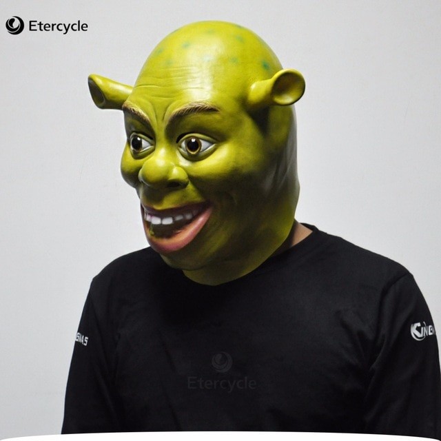 Topeng shrek monster ogre Halloween prank fullhead cosplay latex