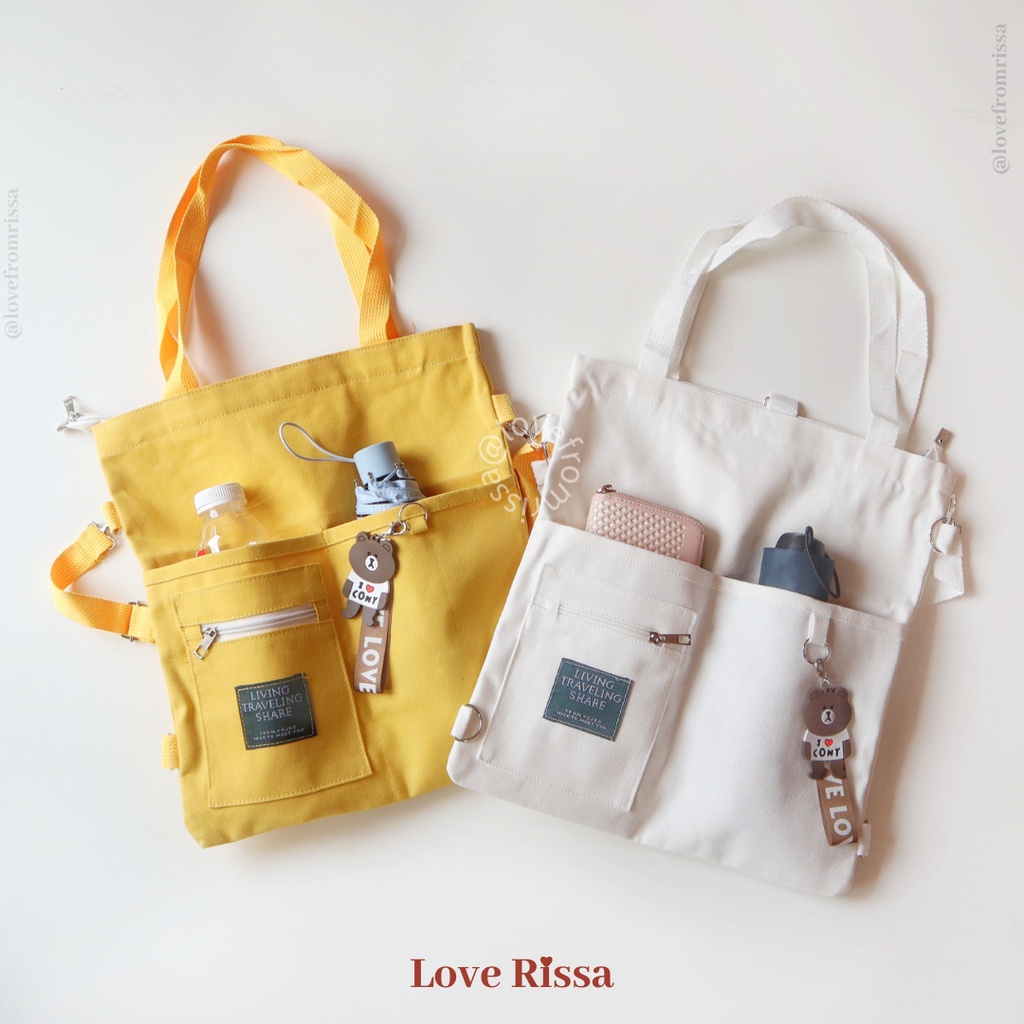 Tas Japanese Style Tas Selempang Tote Bag Ransel 3 in 1 Solid Color-3