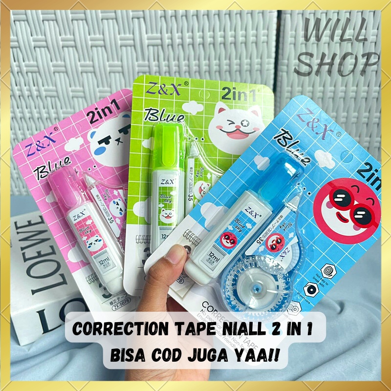 

TIP EX CORRECTION TAPE NIALL 2 IN 1 Z & X TERSEDIA 3 VARIAN WARNA / TI PE X MERCHANDISE LUCU TERMURAH READY COD