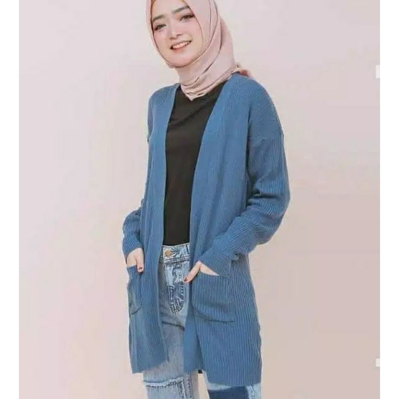 Mylea kardigan panjang rajut salur / Long cardy rajut premium