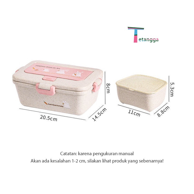 Jerami Gandum Kotak Makan Anti Tumpah Lunchbox Microwavable Anti Tumpah Sekat Free Sendok -Bpa Free