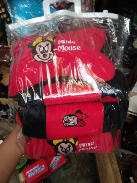 TERMURAH! TERLARIS! 1 SET BANTAL MOBIL ISI 2 BANTAL KURSI, 2 SEAT BELT DAN TEMPAT TISU MICKEY MOUSE