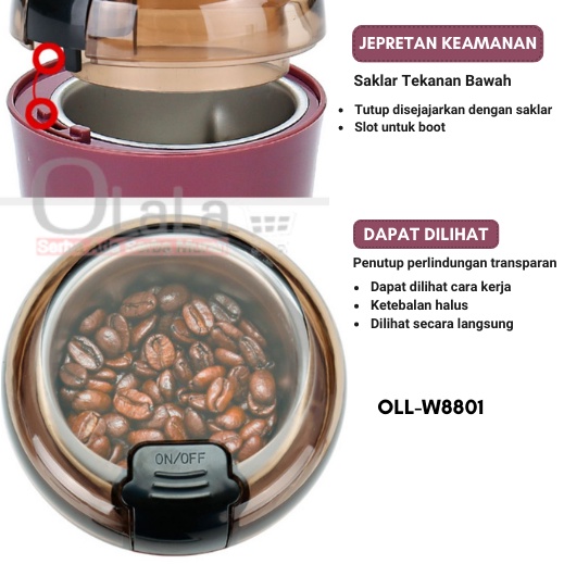 Blender Chopper Bubuk Giling Kopi Cabe Beras Kacang Biji Portable OLL-W8801