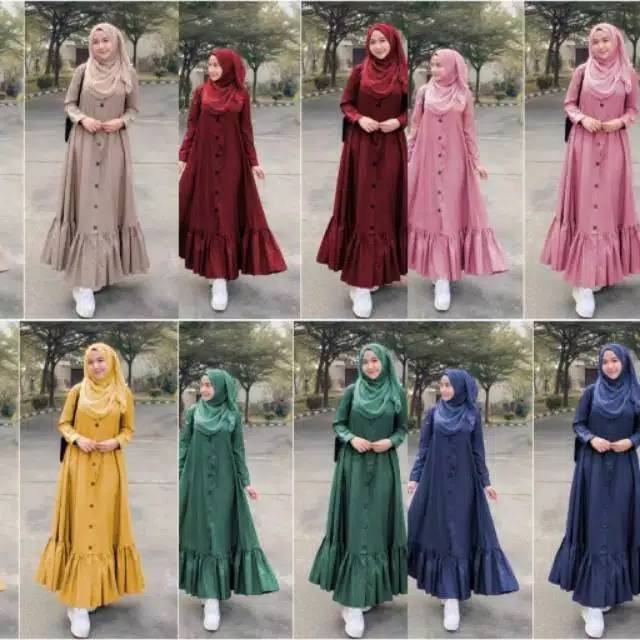 MRA - Peoni Dress Fashion Muslim Gamis Dress Moscrepe Rempel Serut Pakaian Wanita Murah