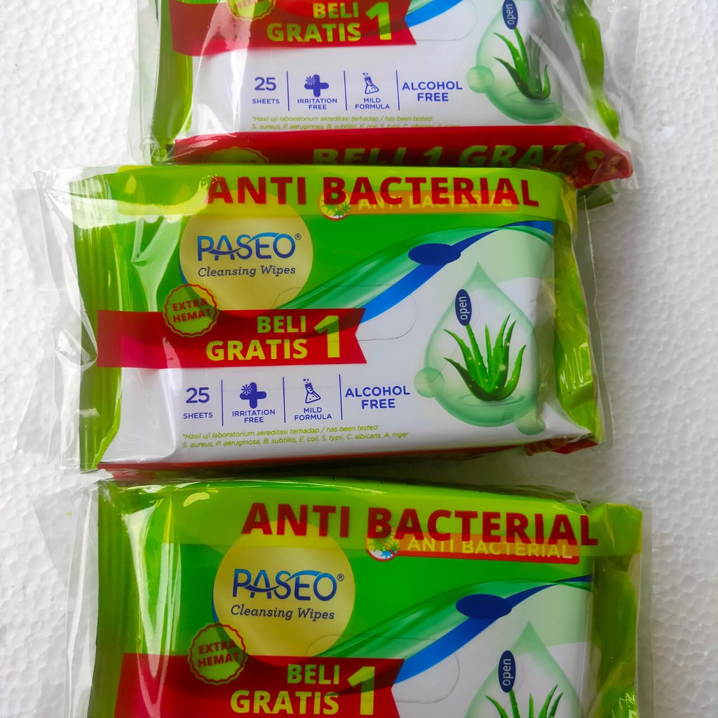 Tisu Tissue Basah Paseo Antibacterial 25 sheets (Beli 1 gratis 1)