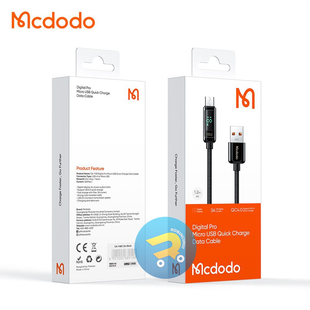 MCDODO Kabel Micro Usb Digital Display Pro Fast Charging 3A QC 4.0 - Charger Micro Usb Mcdodo - Kabel Data Micro Usb Mcdodo – Micro Usb Mcdodo – Samsung, Oppo, Vivo, Xiaomi, Huawei, Asus ORIGINAL