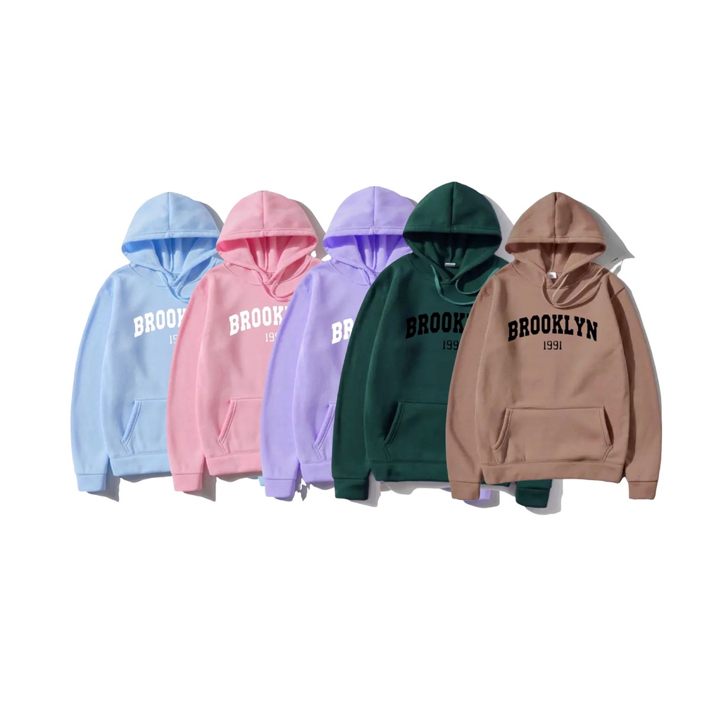 Sweater Hoodie Motif Brooklyn Bahan Fleece Tebal Premium Pria Wanita