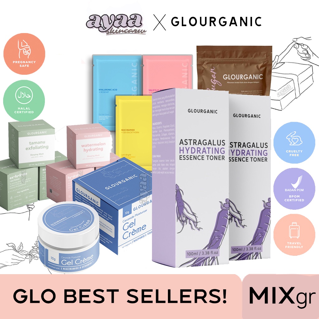 (Buy 1 GET 1) GLOURGANIC MASKER SLEEPING MASK GEL CREME SALICYLIC HYALURONIC NIACINAMIDE BPOM HALAL