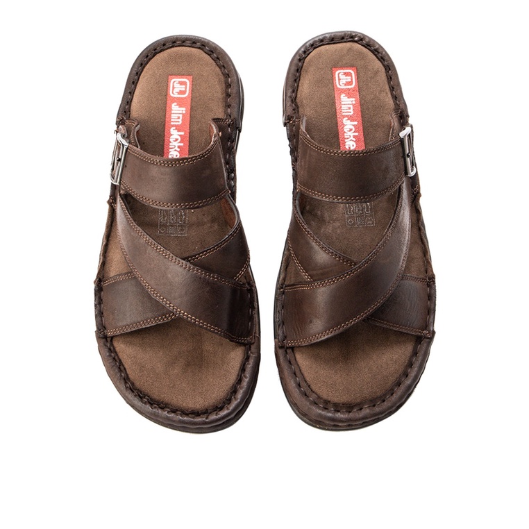 SANDAL CASUAL JIM JOKER PRIA ORIGINAL SLIDE KULIT BRANDED COKLAT JJ20