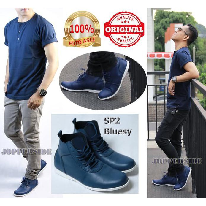Terbaru Sepatu Kerja Kantor Casual Pantofel Boots Formal Kulit Pria Navy Sp2 - Biru, 40