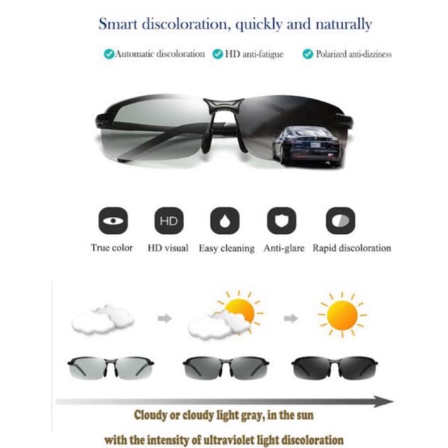 UV400 Kacamata Polarized Photocromic Siang Malam Auto