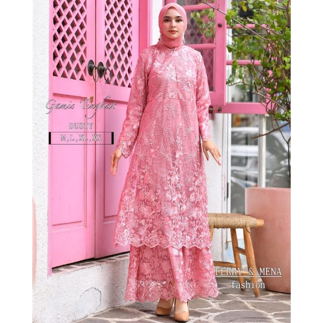 Gamis Malaysia Busui Tingkat/Susun Full Tulle Bordir depan belakang