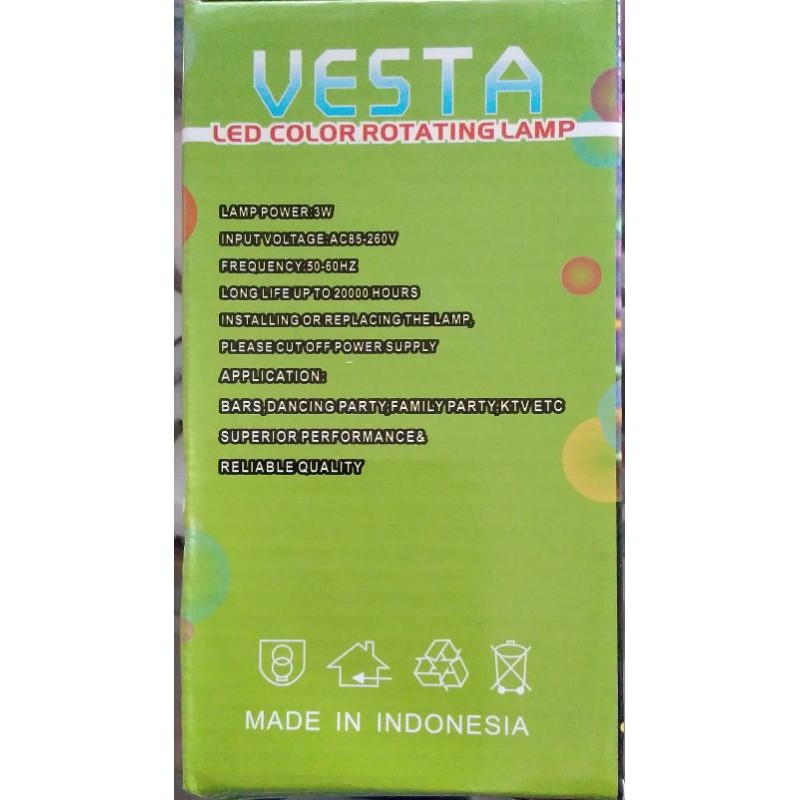 Lampu Disco Pelangi Putar/Rotari Vesta 3 Watt