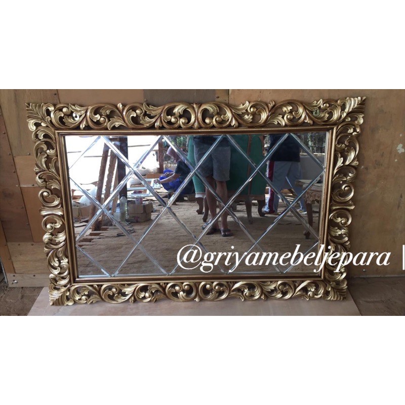 cermin hias dinding aesthetic ukir kaca bevel