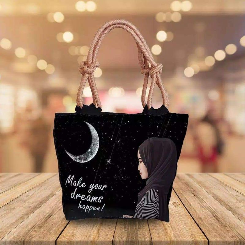 Tote bag hijab / tas tote tali dadung hijab / tas bahu hijabers printing / tas wanita by zellshop