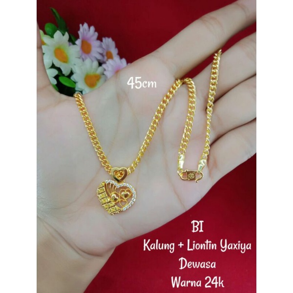 KALUNG LIONTIN LOVE PERMATA ZIRCON KUNING