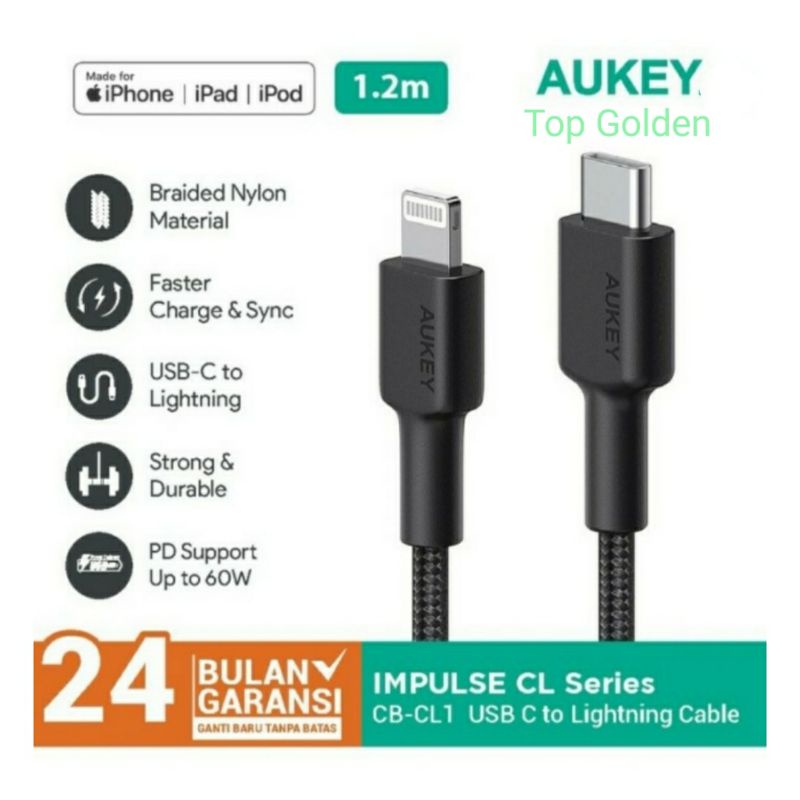 Aukey Kabel Charger Type C to Lightning 1,2m, Aukey CB- CL1 Black