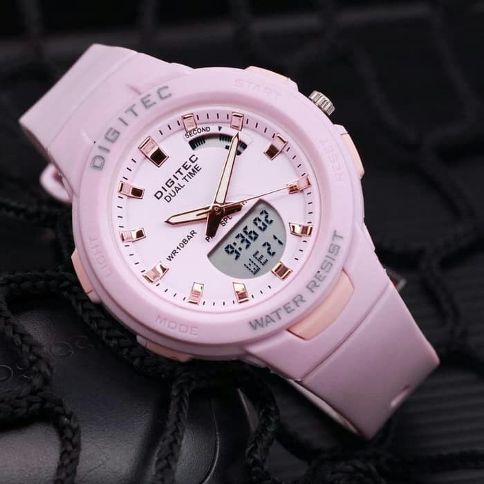 Jam Tangan Wanita Digitec Dg 3082 Dualtime Original Pink