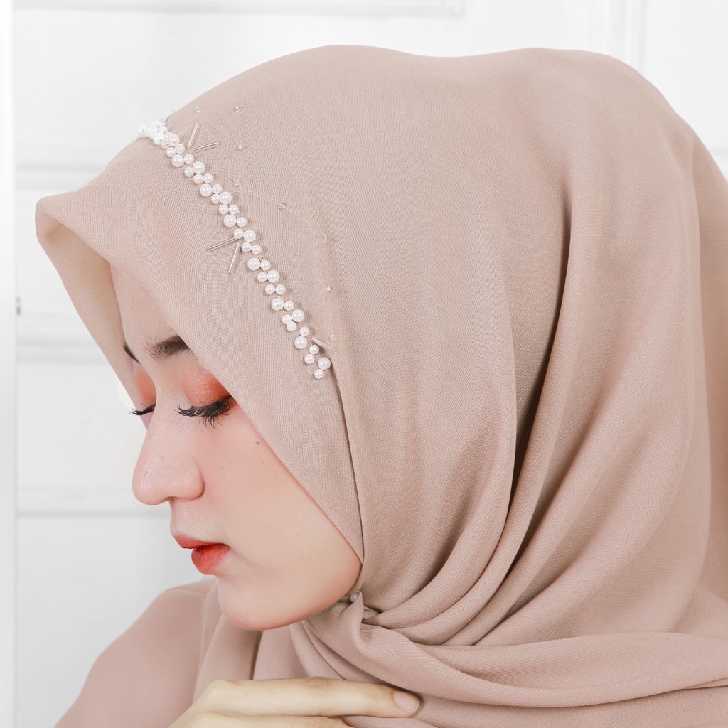 Jilbab Segiempat Payet Bando Motif Mutiara Mahkota Premium