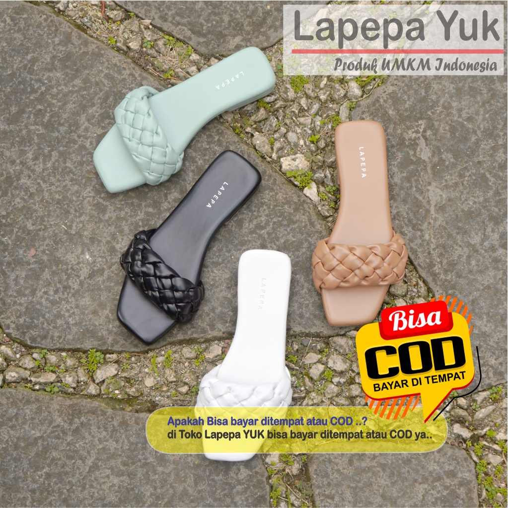 LAPEPA YUK - Sandal Wanita Teplek Selop ALEEA Sendal Slop Cewek Flat Slip On Tidak Licin Anti Slide Karet Jelly Sale Size 36 37 38 39 40 Sandal Perempuan Casual Warna WHITE Putih Premium Original Kekinian Terbaru Shoes ORI Mall Official Store