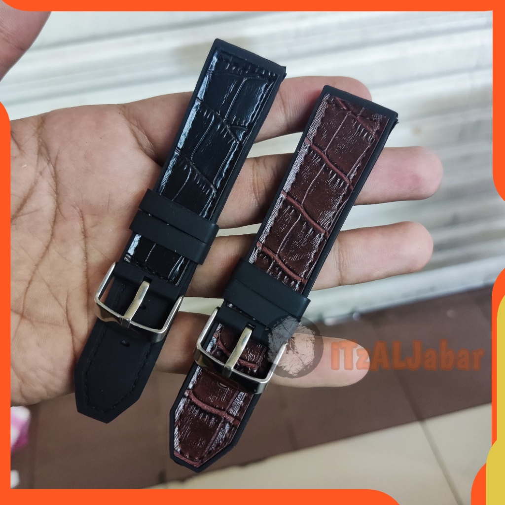 Tali jam tangan Kulit karet 22mm Leather rubber strap WH157