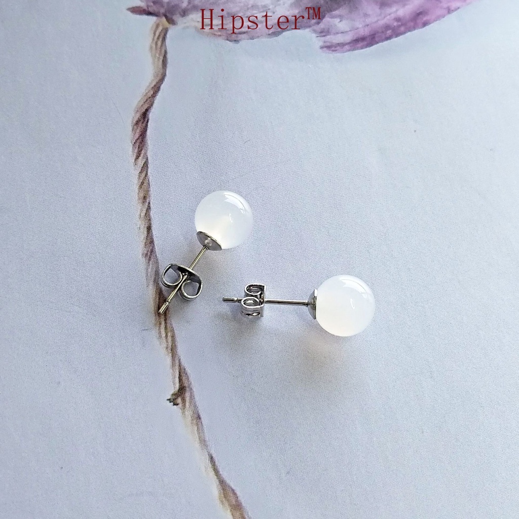 Simple and Stylish Personality Wild Ball White Gemstone Earrings