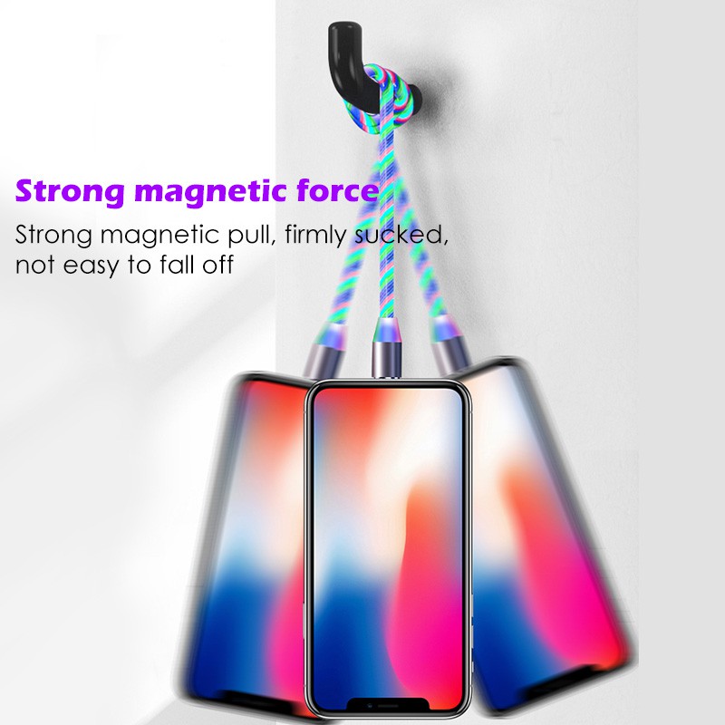 (1M / 2m) Kabel Data / Charger Micro USB / Type C Magnetik Fast Charging Dengan Lampu LED Untuk iPhone