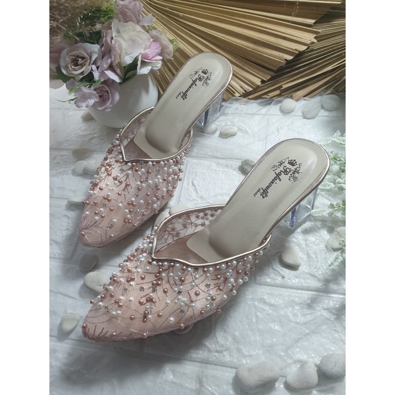 sepatu yasmika rosegold 7cm kaca