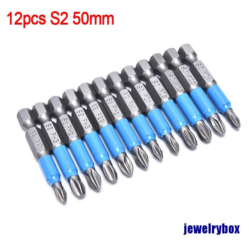 12 Pcs / Set Mata Obeng Hex Shank Ph 50mm Untuk Listrik