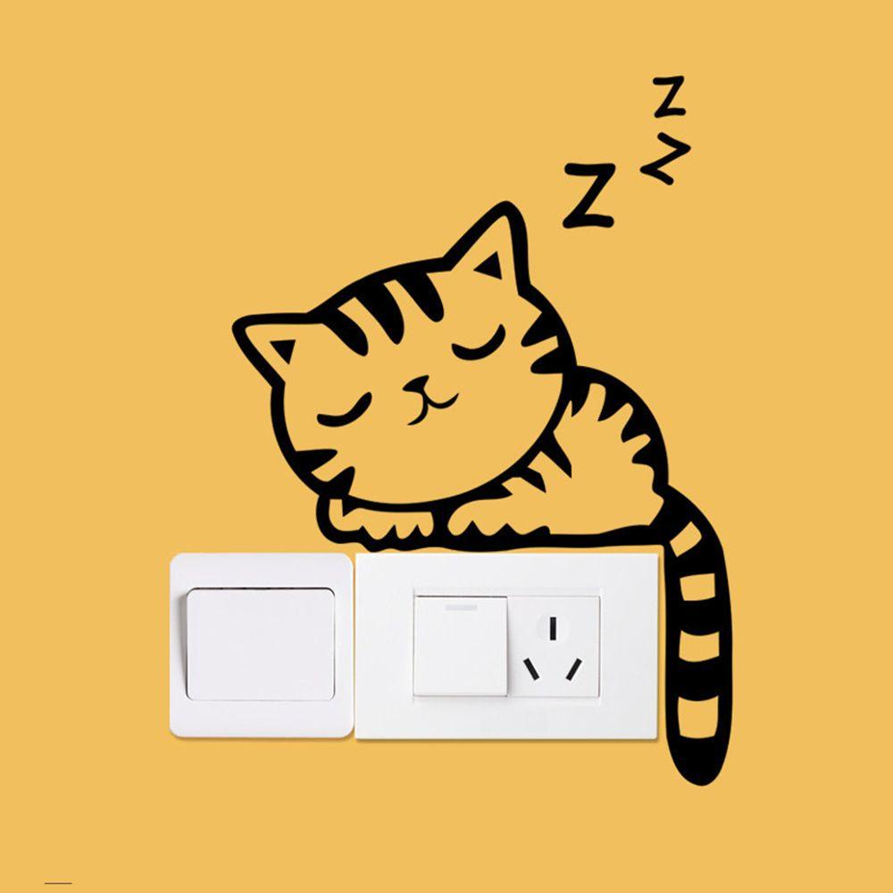 Rebuy Interior Decor Sleeping Cat Vinyl Art Decal Jendela Rumah