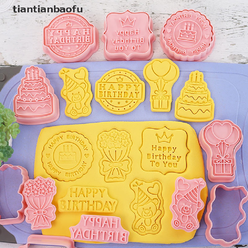 8 Pcs Cetakan Pemotong Kue / Biskuit 3D Bahan Plastik Untuk Ulang Tahun