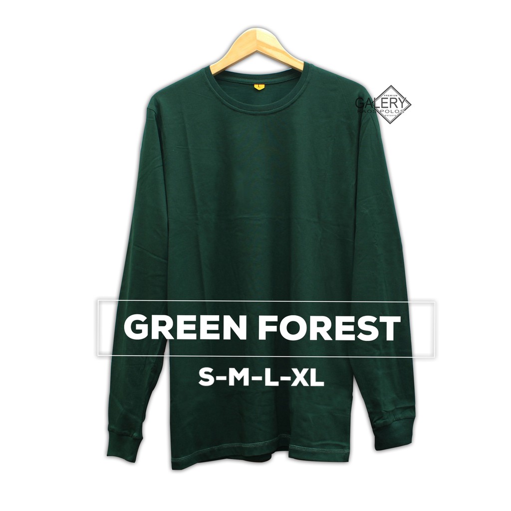 KAOS POLOS PRIA KATUN COMBED 30s LENGAN PANJANG / LONGSLEEVE WARNA HIJAU / GREEN FOREST