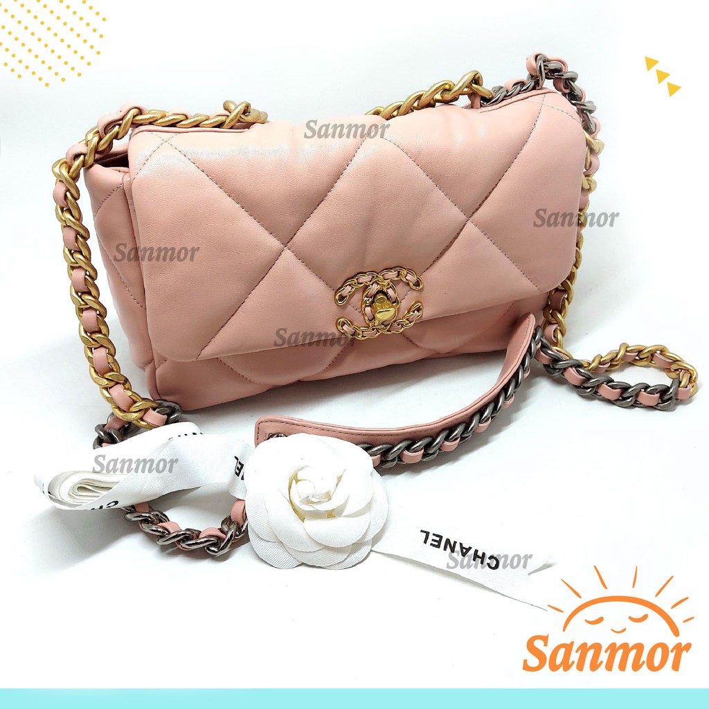 Tas Selempang Chanel 19 Pink Gold Tali Rantai Panjang (KW SUPER)
