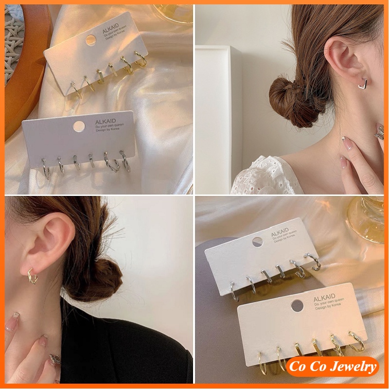 Set Anting Bentuk C Lingkaran Bahan 925 Silver Needle Untuk Wanita