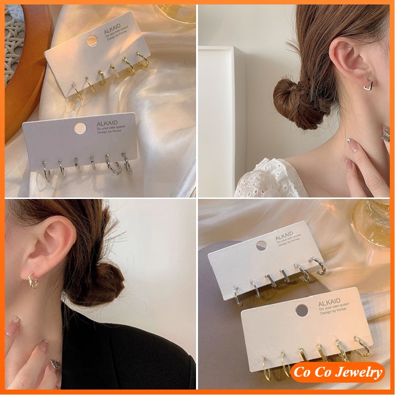 Set Anting Bentuk C Lingkaran Bahan 925 Silver Needle Untuk Wanita